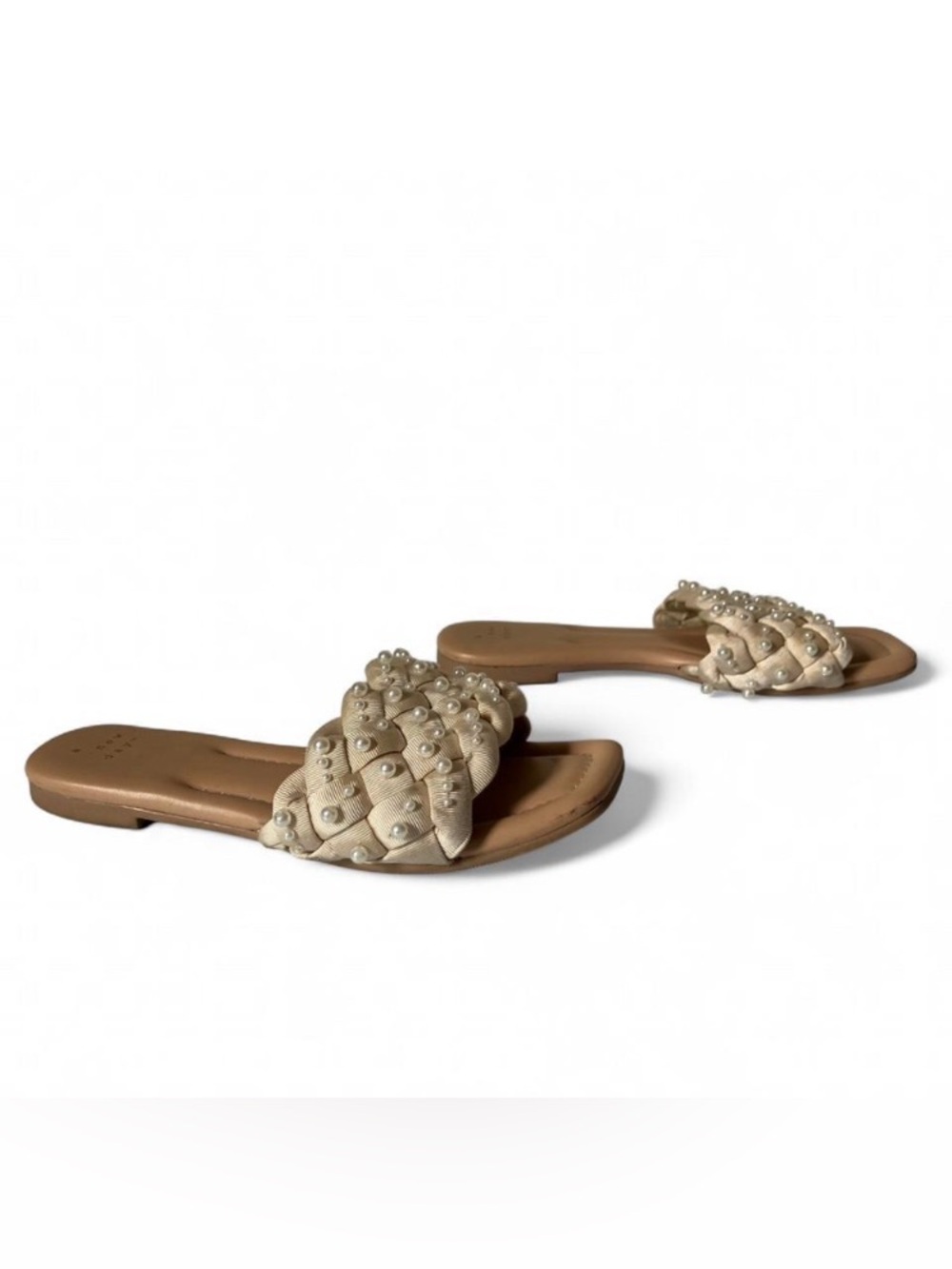 A New Day Carissa Pearl Woven Slide Sandals Cream Braided Strap Size 6 - Picture 3 of 8